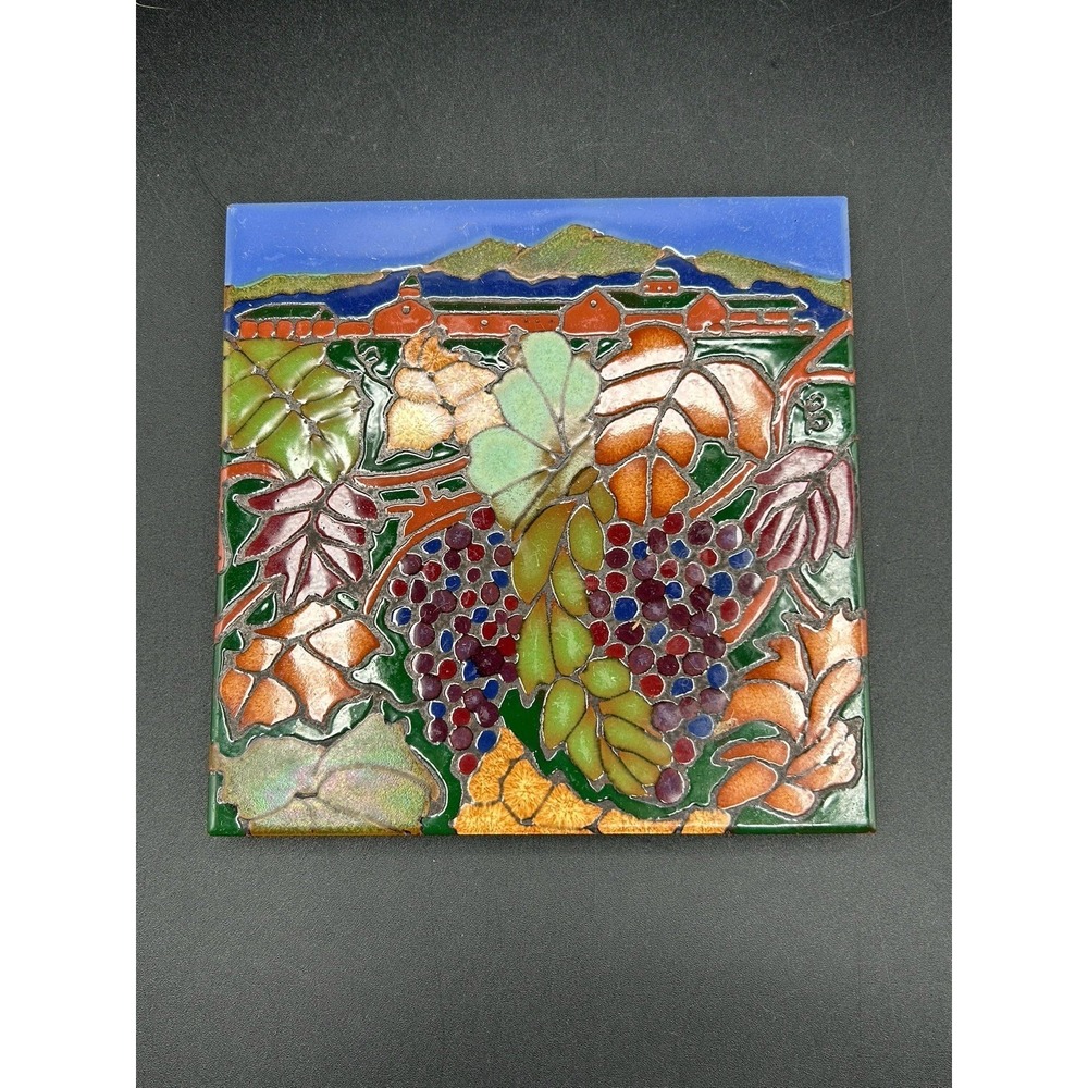 VTG Triton Tile Hand Made Vineyard Scene With Grapes
